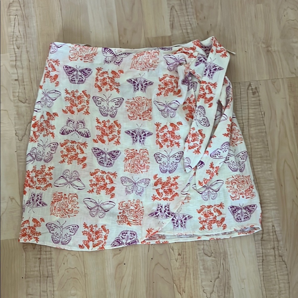 FRNCH Mini Skirt with Purple and Orange Butterfly/Botanical Pattern